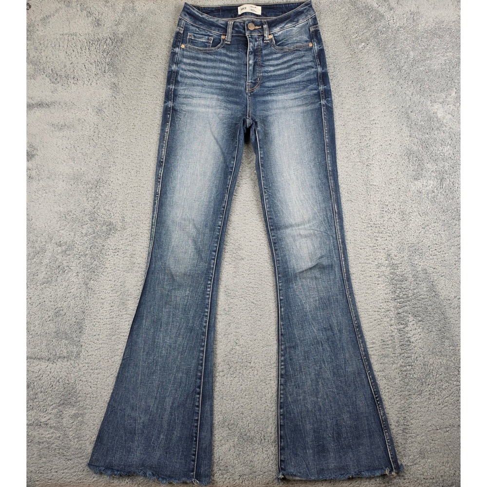BKE Billie Super Flare Jeans Womens 26 Medium Wash High Rise Slim Fit Raw Wide